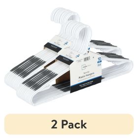 (2 pack) Non-Slip Clothes Hangers, 10 Pack, White, Durable Plastic, TPE Strips
