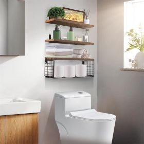 Multifunctional 2 in 1 Floating Shelves with Storage Basket, 66Lbs Capacity Floating Shelves with Storage Basket