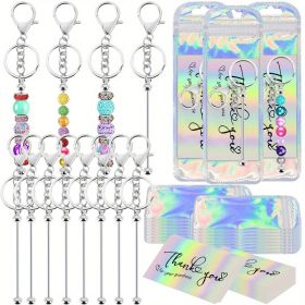60 Pieces Of Bulk Beaded Keychain Blanks, Beaded DIY Blank Keychains, Metal Beaded Keychain Bags And Thank You Card Set, Including 20 Beaded Keyc (Option: Craft  Keychain Set)