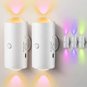 LED Motion Sensor Night Light, 7 Colors Rechargeable Battery Stair Light, Wireless Magnetic Wall Lamp, Cordless LED Wall Night Lights For Steps, (Option: White2PCS)