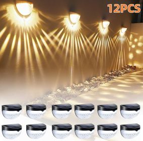 12/6 Solar fence lights, solar platform lights, solar wall lights, rechargeable solar cells, suitable for front porches, security lights (Color: Warm colors, Quantity: 12PCS)